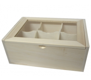 קופסא מעץ  6 תאים ומכסה שקוף לאיסוף בלבד
