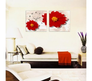 שעון קיר בתמונת 2 חלקים של פרח באדום