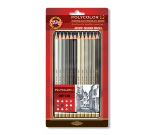 סט 12 עפרונות צבעוניים קוהינור פוליקולור אפורים
