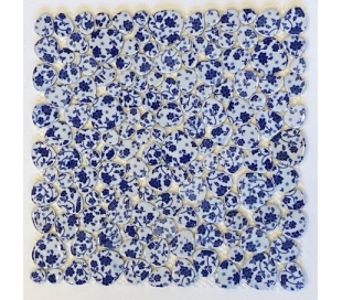 אבני פאבל קרמיקה מעוטרים לבן עם פרחים כחולים