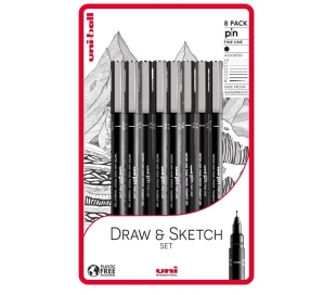 UNIBALL DRAW&SKETCH סט 8 עטים דקים