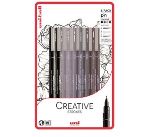 UNIBALL CREATIVE STROKES סט 8 עטים דקים