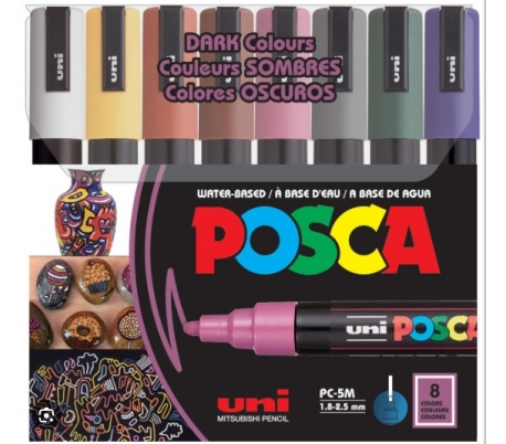 POSCA 5M-  גוונים כההים סט 8 טושים אקרילים פוסקה