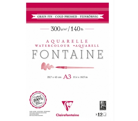 בלוק A3 אקוורל 100% כותנה FONTAINE